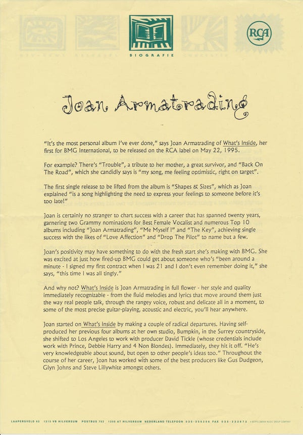 Joan Armatrading - Biografie - 1995 [Holland] - Press Release