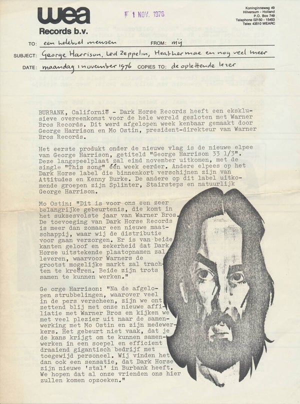 The Beatles - George Harrison - 33 1/3 - November 1, 1976 [Holland] - Press Release