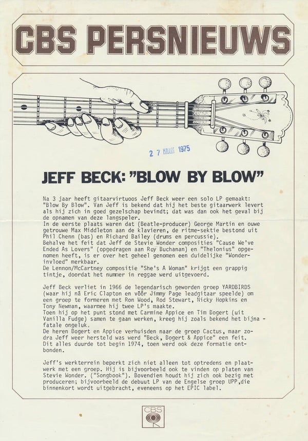 Jeff Beck - Blow By Blow - March 27, 1975 [Holland] - Press Release