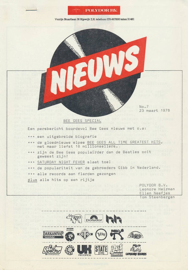 Bee Gees - Bee Gees Special - March 23, 1978 [Holland] - Press Release