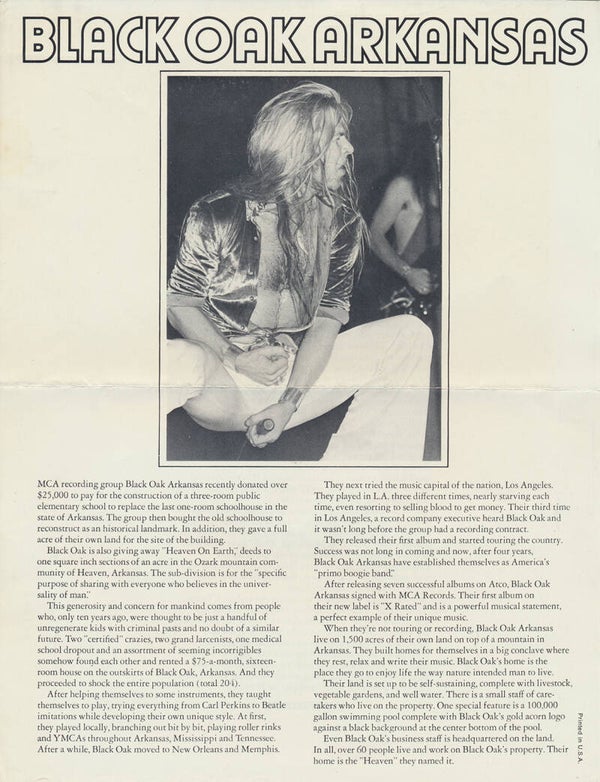 Black Oak Arkansas - 1975 [USA] - Press Release