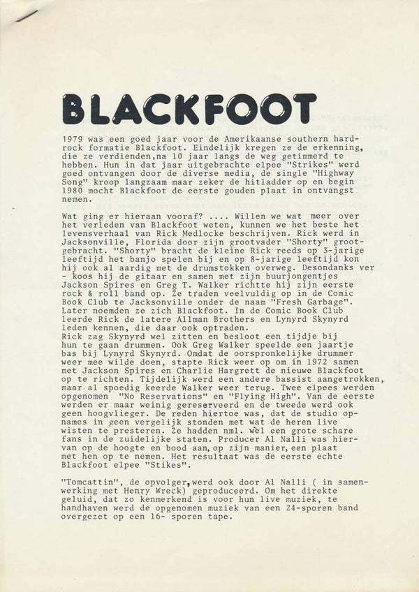 Blackfoot - Tomcattin - 1980 [Holland] - Press Release