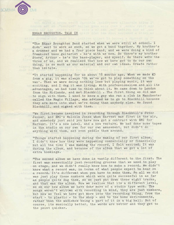 Edgar Broughton Band - Bovema EMI - 1971 [Holland] - Press Release