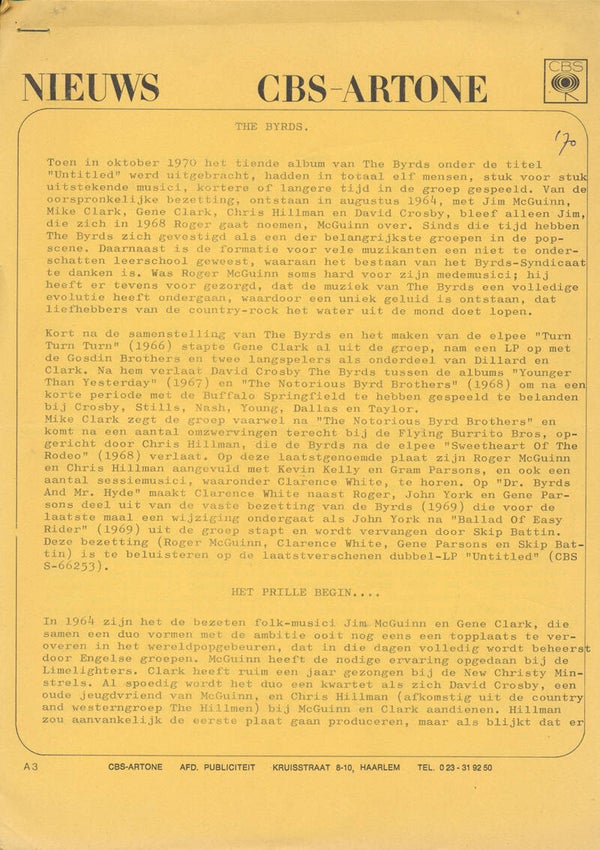 The Byrds - Nieuws - February 1971 [Holland] - Press Kit