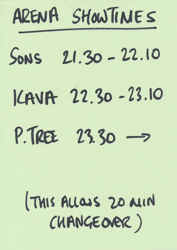 Porcupine Tree - Arena, Amsterdam July 6, 1995 [Holland] - Stage Times Schedule