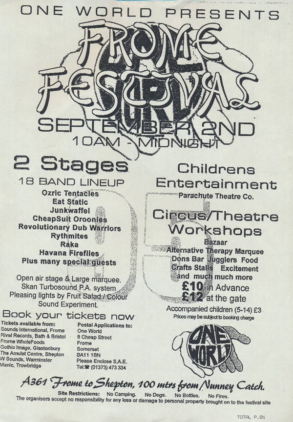 Porcupine Tree - One World Festival, Frome, September 2, 1995 [UK] - Handbill