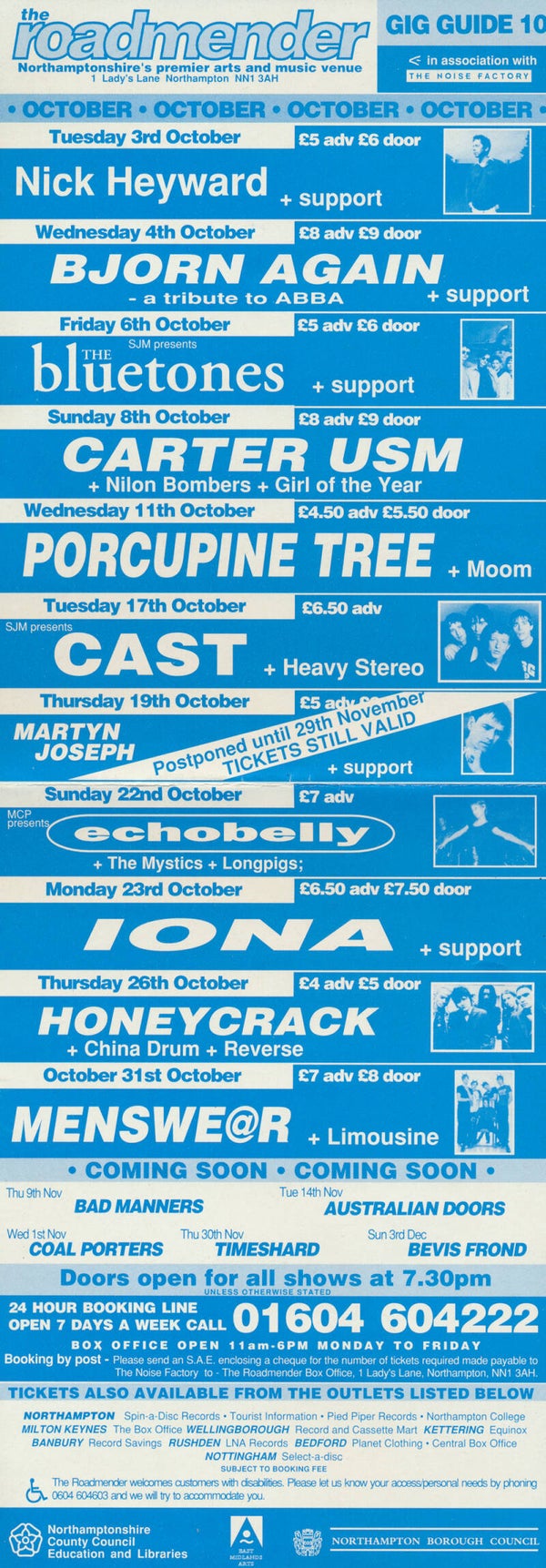 Porcupine Tree - The Roadmender Gig Guide 10 - October 1995 [UK] - Handbill
