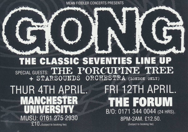 Porcupine Tree - Gong - April 1996 [UK] - Handbill