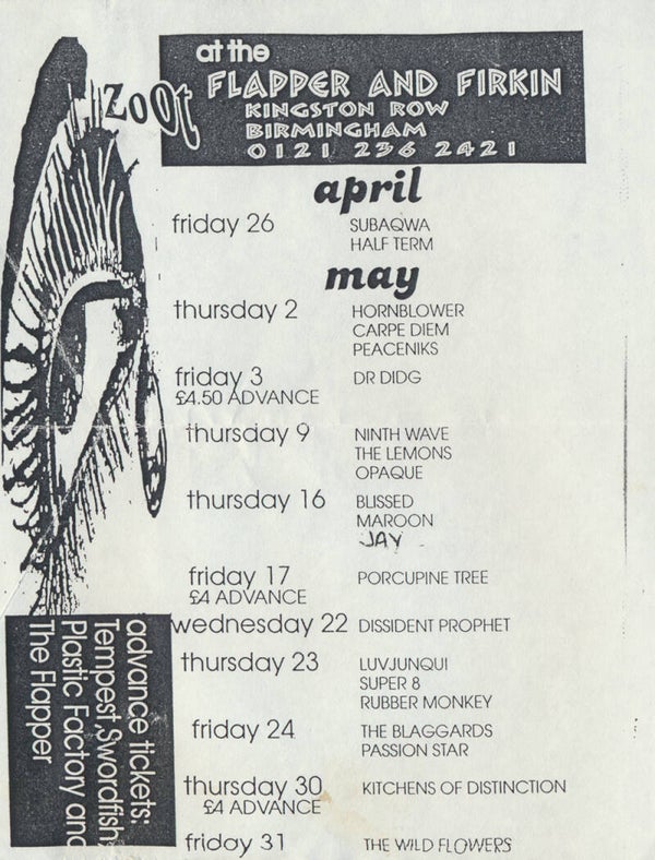 Porcupine Tree - Zoot at the Flapper and Firkin [UK] - Handbill