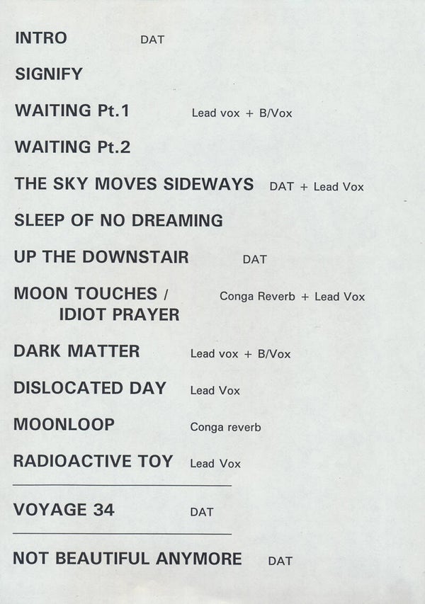 Porcupine Tree - UK Tour - November 1996 [UK] - Stage Set List