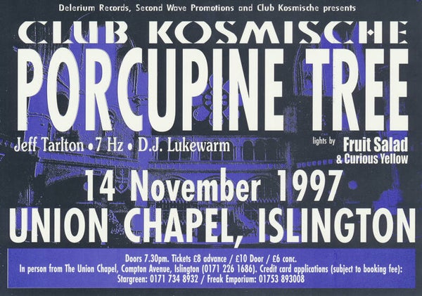 Porcupine Tree - Union Chapel, London, November 14, 1997 [UK] - Handbill