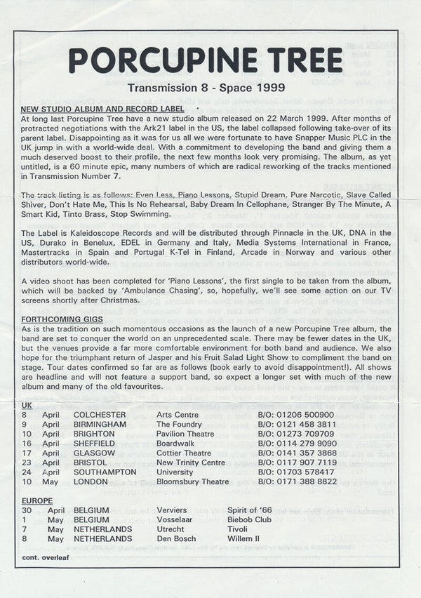 Porcupine Tree - Transmission issue 8 - Space 1999 [UK] - Magazine