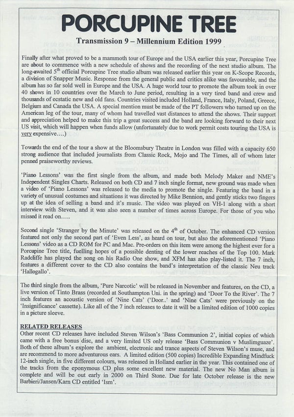 Porcupine Tree - Transmission issue 9 - Millennium Edition 1999 [UK] - Magazine