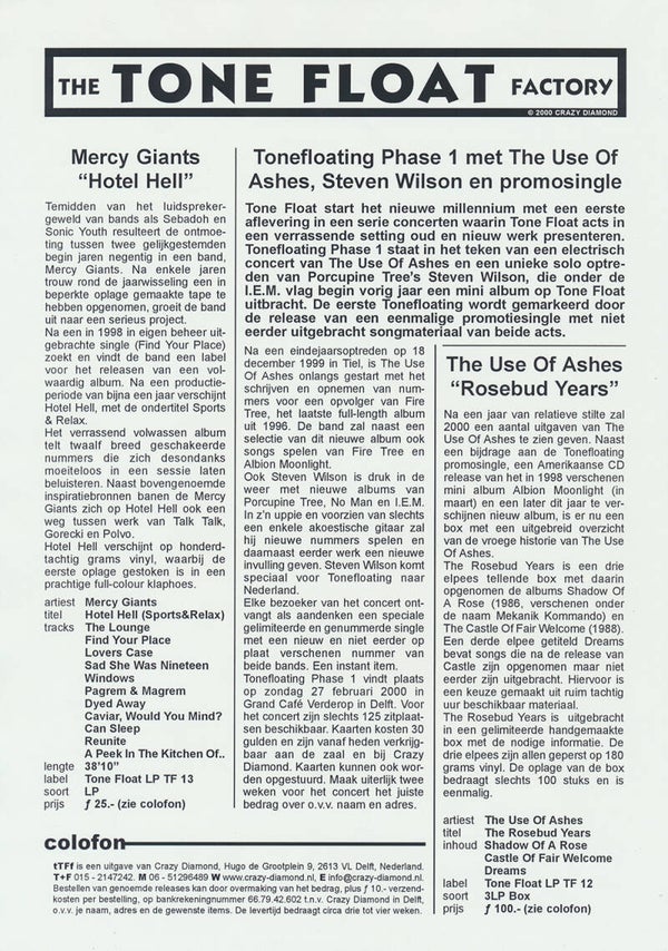 Porcupine Tree - The Tone Float Factory - 2000 [Holland] - Newsletter