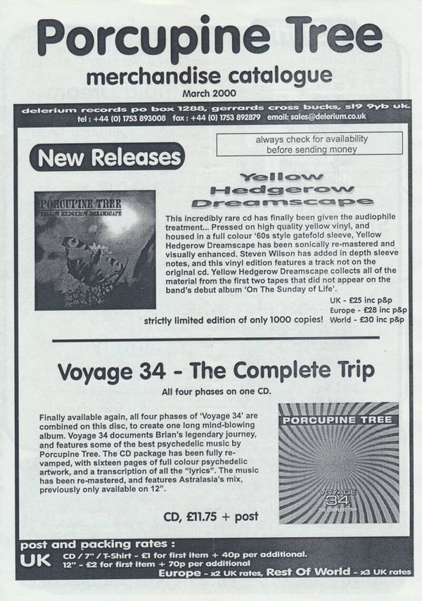 Porcupine Tree - Merchandise Catalogue - March 2000 [UK] - Catalogue