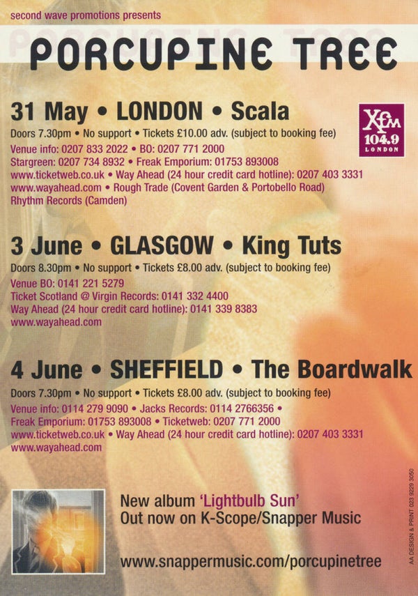 Porcupine Tree - Lightbulb Sun Tour - 2000 [UK] - Handbill