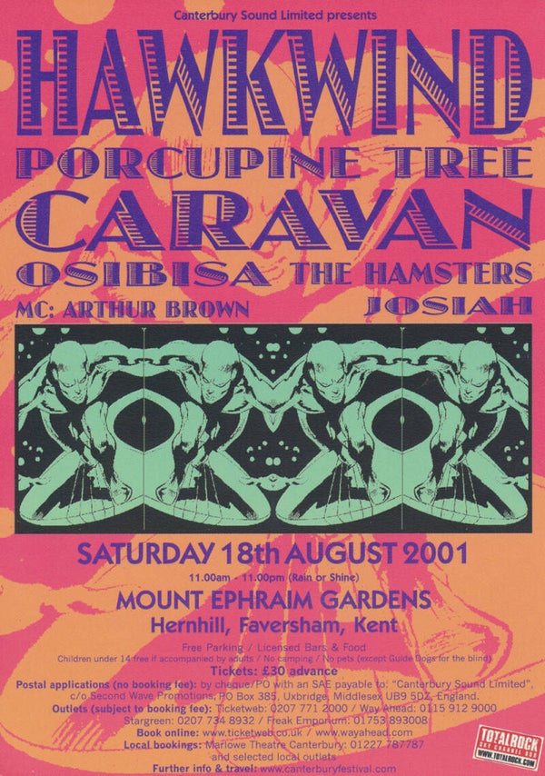 Porcupine Tree - Hawkwind - Caravan - Arthur Brown - Canterbury Festival - August 18, 2001 [UK] - Handbill