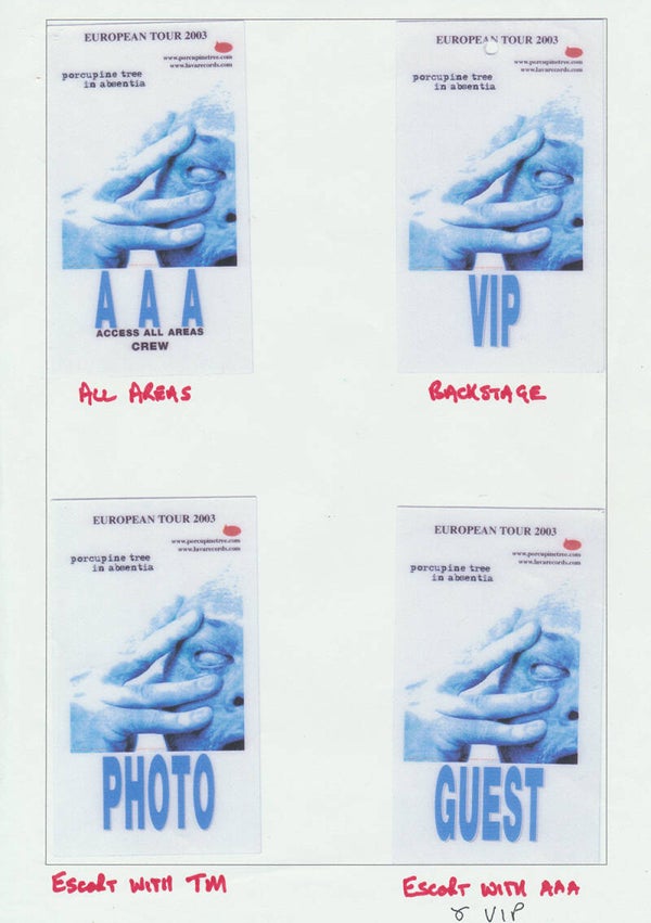 Porcupine Tree - European Tour 2003 [UK] - Backstage Pass Sheet