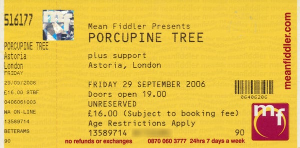 Porcupine Tree - Mean Fiddler, London, September 29, 2006 [UK] - Ticket Stub