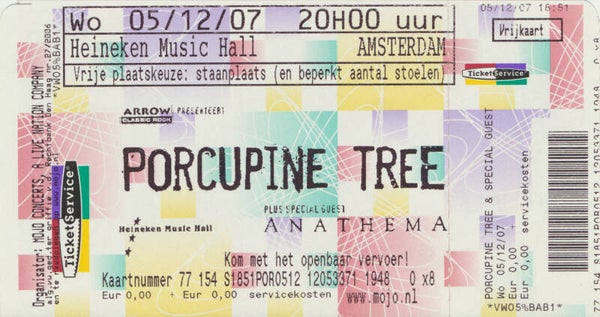 Porcupine Tree - Heineken Music Hall, Amsterdam, December 5, 2007 [Holland] - Ticket Stub