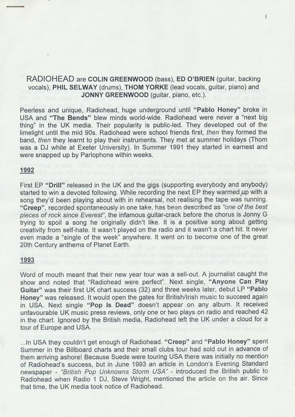 Radiohead - Kid A - 2000 [Holland] - Press Release