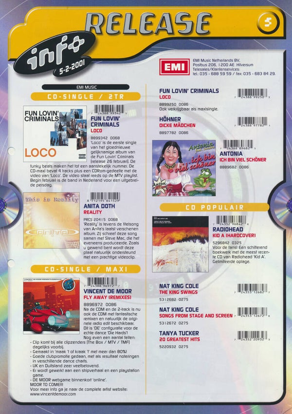 Radiohead - Release Info - 2001 [Holland] - Sales Sheet
