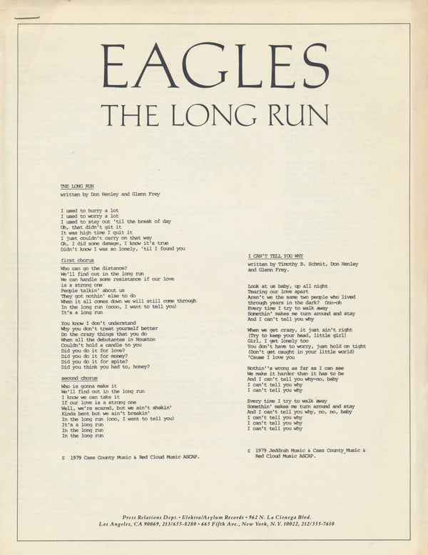 Eagles - The Long Run - 1979 [USA] - Press Release