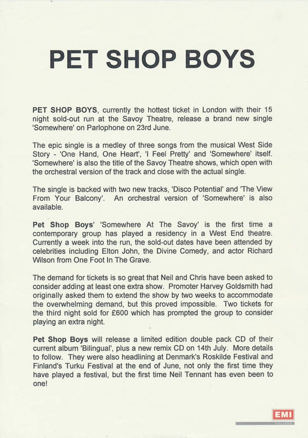 Pet Shop Boys - 1998 [Holland] - Press Release