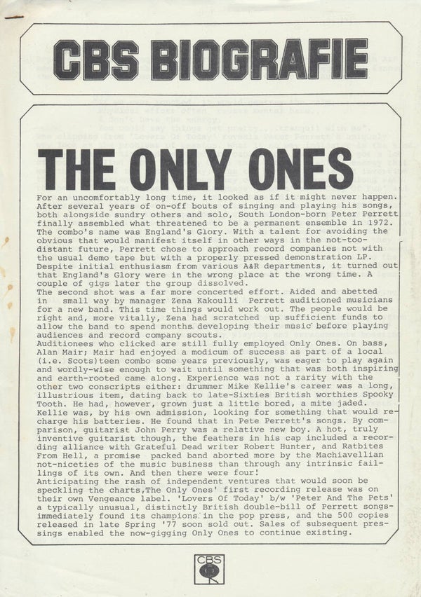 The Only Ones - CBS Biografie - May 1980 [Holland] - Press Kit