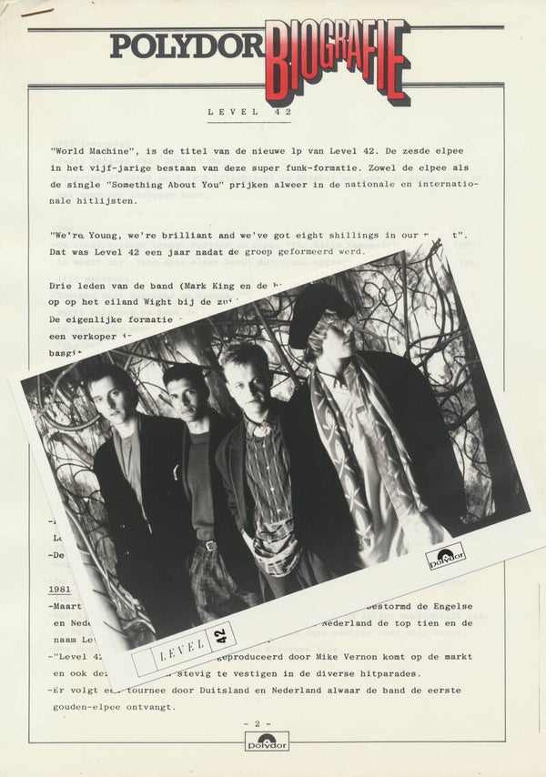 Level 42 - Polydor Biografie - October 1985 [Holland] - Press Kit