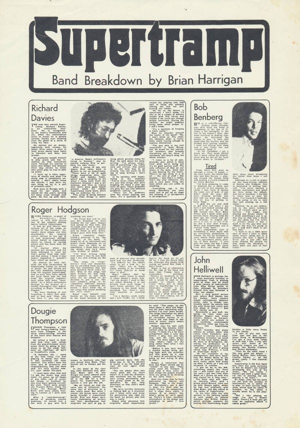 Supertramp - Band Breakdown - 1970s [UK] - Press Release