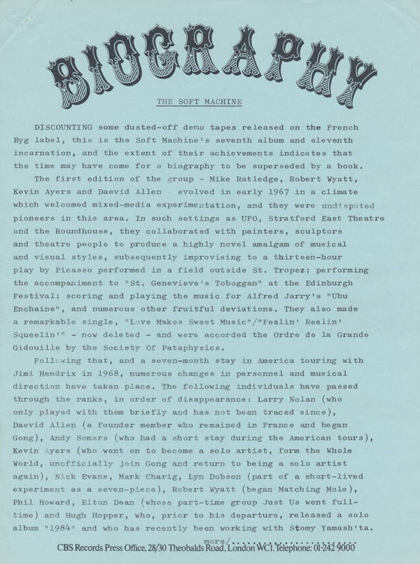 Soft Machine - Biography - 1973 [UK] - Press Release