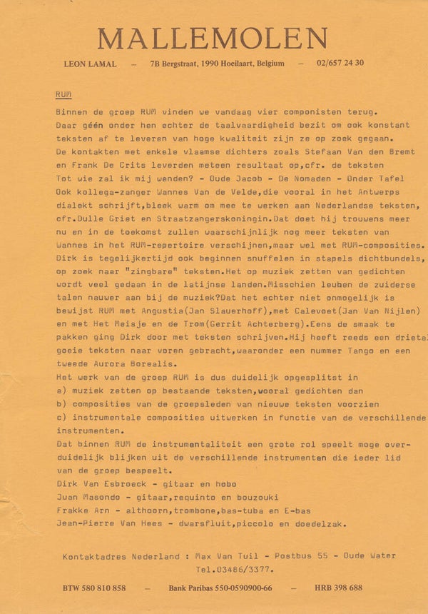 Rum - 1972 [Belgium] - Press Release