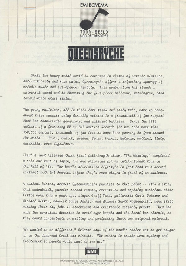 Queensrÿche - The Warning - 1984 [Holland] - Press Release