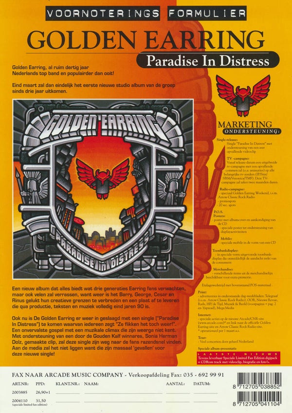 Golden Earring - Paradise In Distress - 2003 [Holland] - Sales Sheet