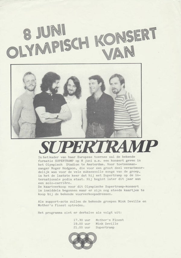 Supertramp - 8 Juni Olympisch Konsert- 1983 [Holland] - Press Release