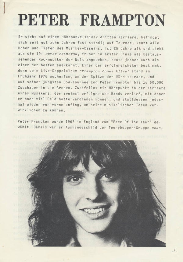 Peter Frampton - 1976 [Germany] - Press Release