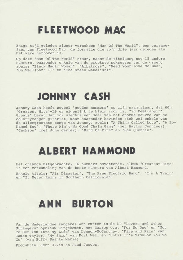Fleetwood Mac - Johnny Cash - 1975 [Holland] - Press Release