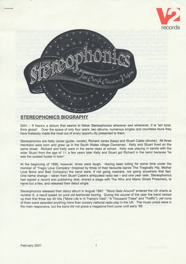 Stereophonics - Biography - February 2001 [Holland] - Press Release