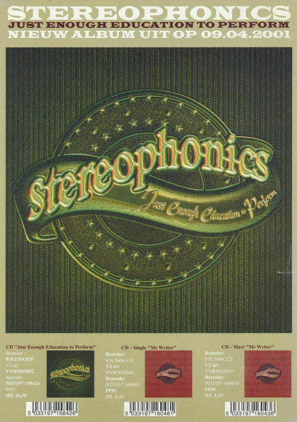 Stereophonics - Just Enough Education To Perform - 2001 [Holland] - Sales Sheet