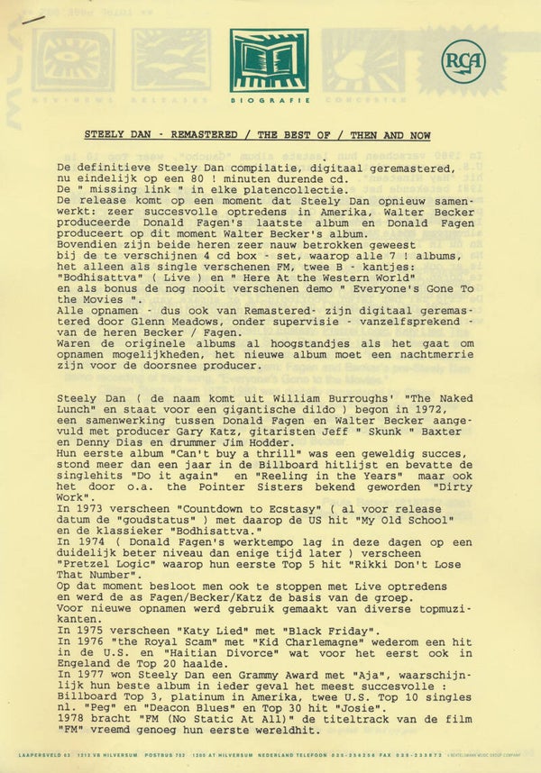 Steely Dan - Remastered - 1993 [Holland] - Press Release