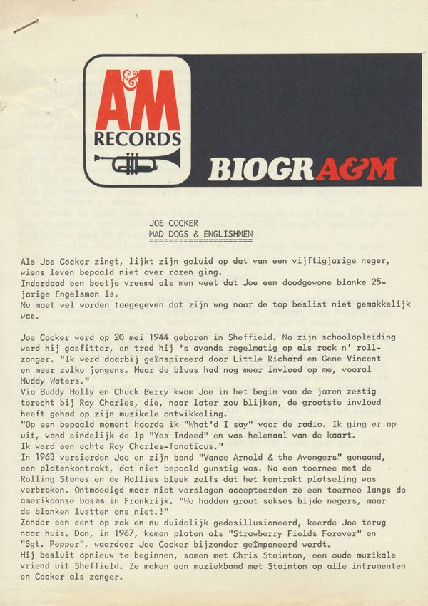 Joe Cocker - Mad Dogs & Englishmen - 1970 [Holland] - Press Release