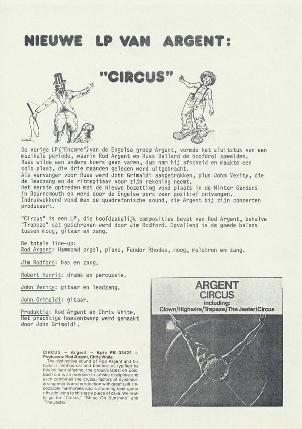 Argent - Circus - 1975 [Holland] - Press Release