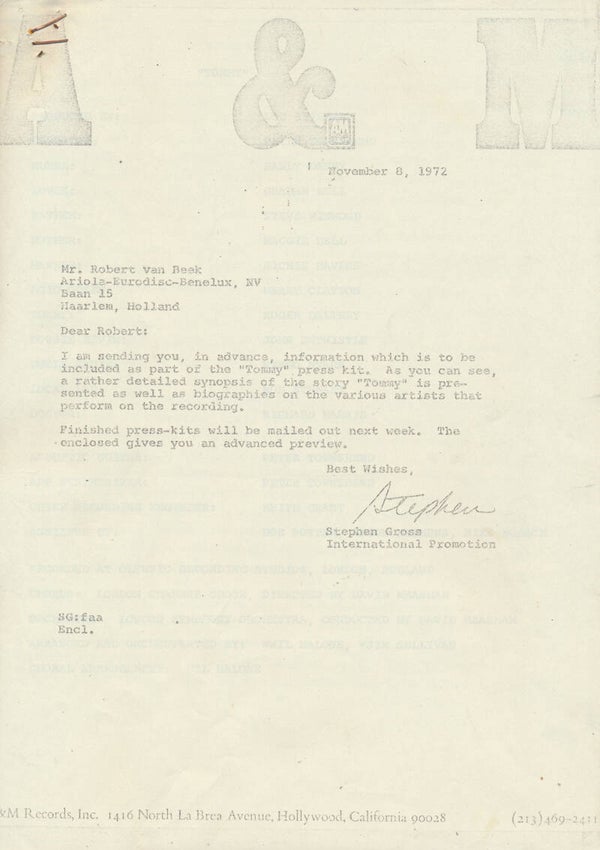 The Who - Tommy - 1972 [USA/Holland] - Press Release