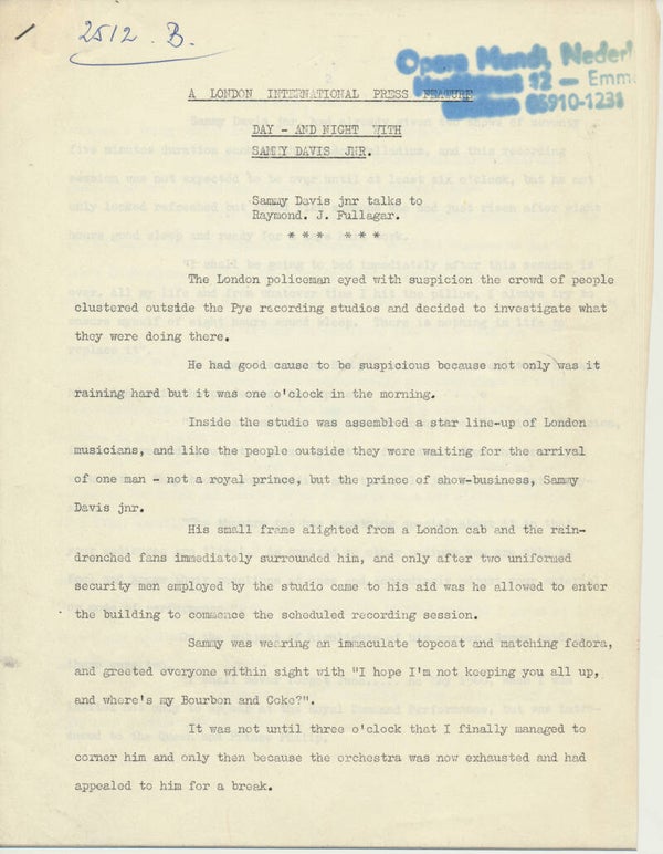 Sammy Davis Jr - Day And Night - 1963 [UK] - Press Release
