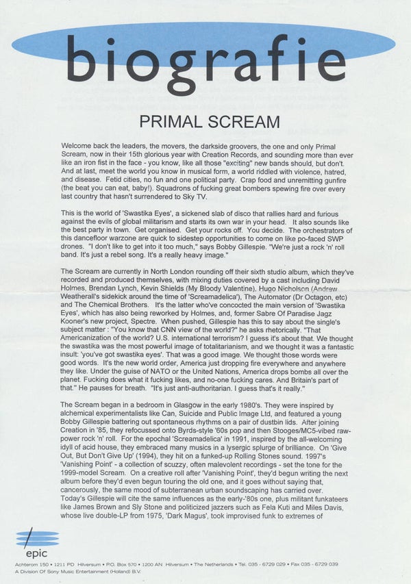 Primal Scream - Biografie - 2000 [Holland] - Press Release