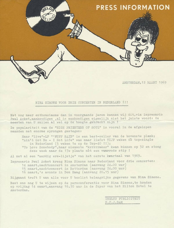 Nina Simone - Press Information - March 12, 1969 [Holland] - Press Release
