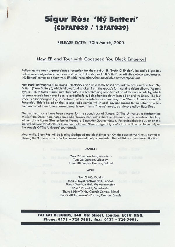 Sigur Rós - Ný Batterí - 2000 [UK] - Press Release
