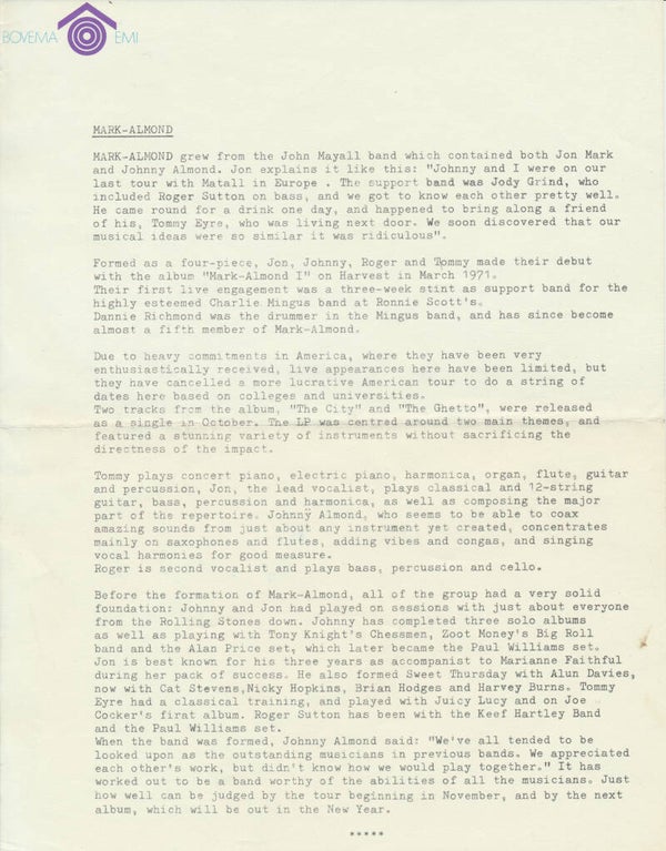 Mark-Almond - 1971 [Holland] - Press Release