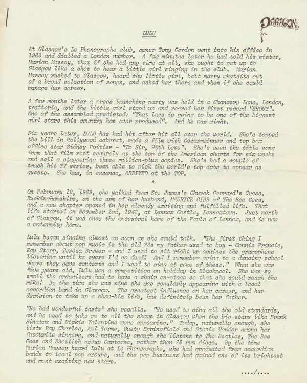 Lulu - 1969 [UK] - Press Release